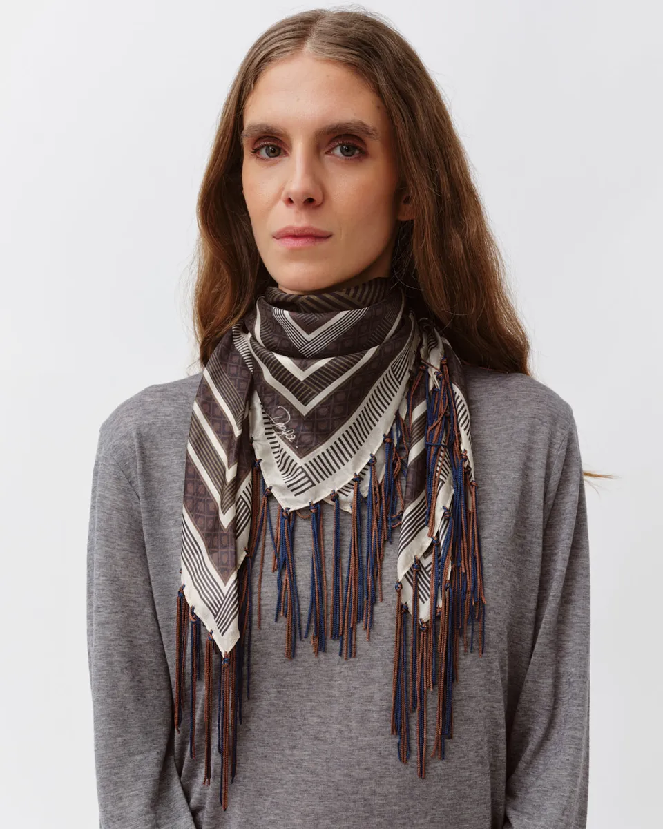DIEGA FAREO foulard franges camel écru