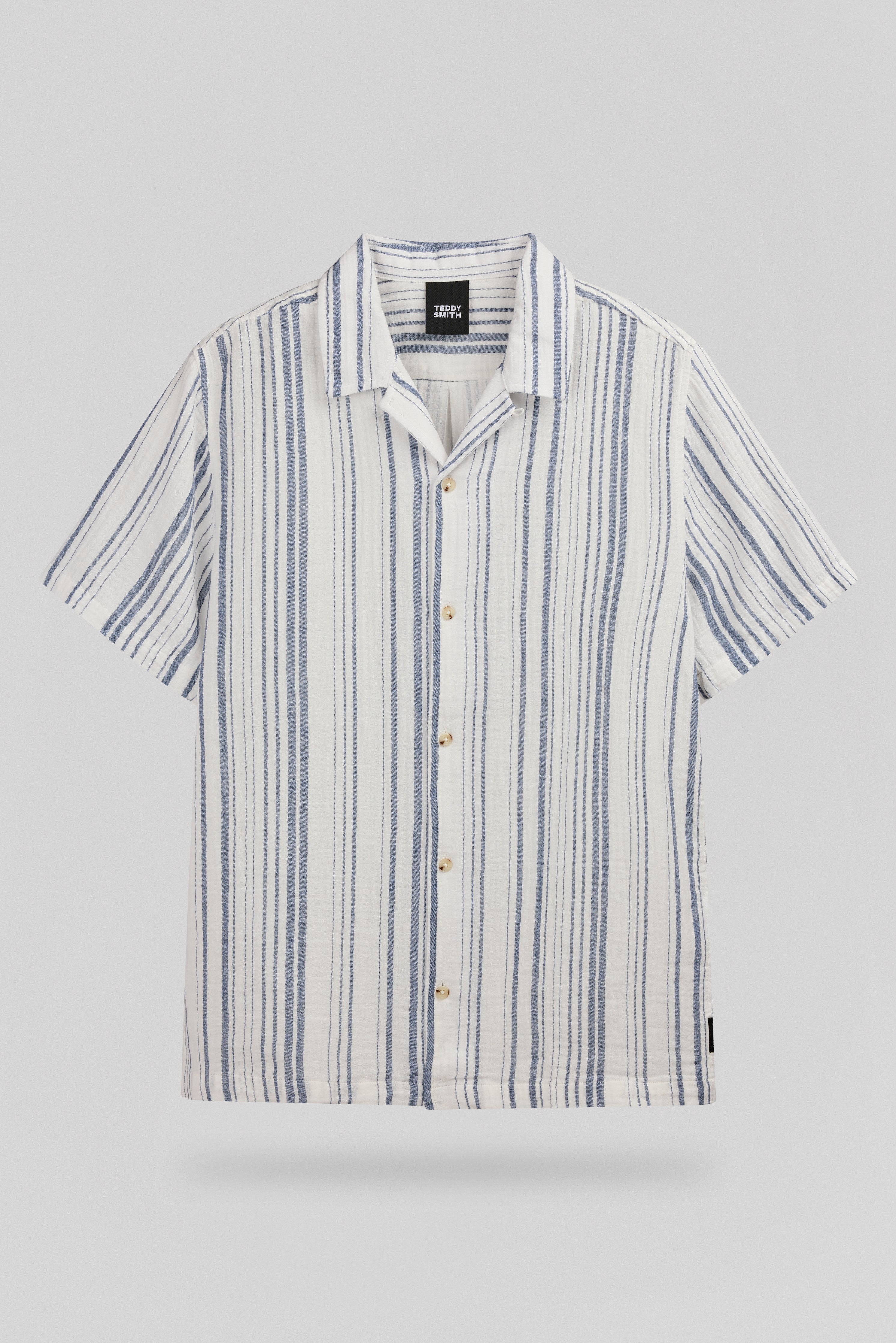 TEDDY SMITH C-CELESTIO MC chemise rayée indigo