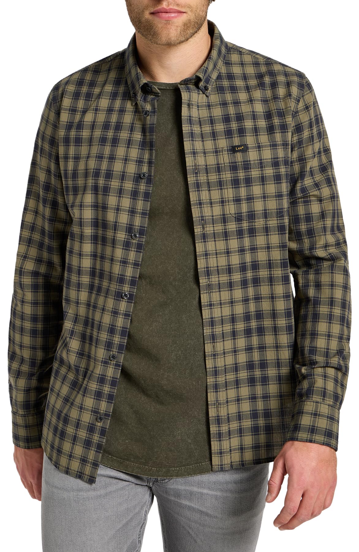 Lee Bueller chemise button down regular bleue coton homme