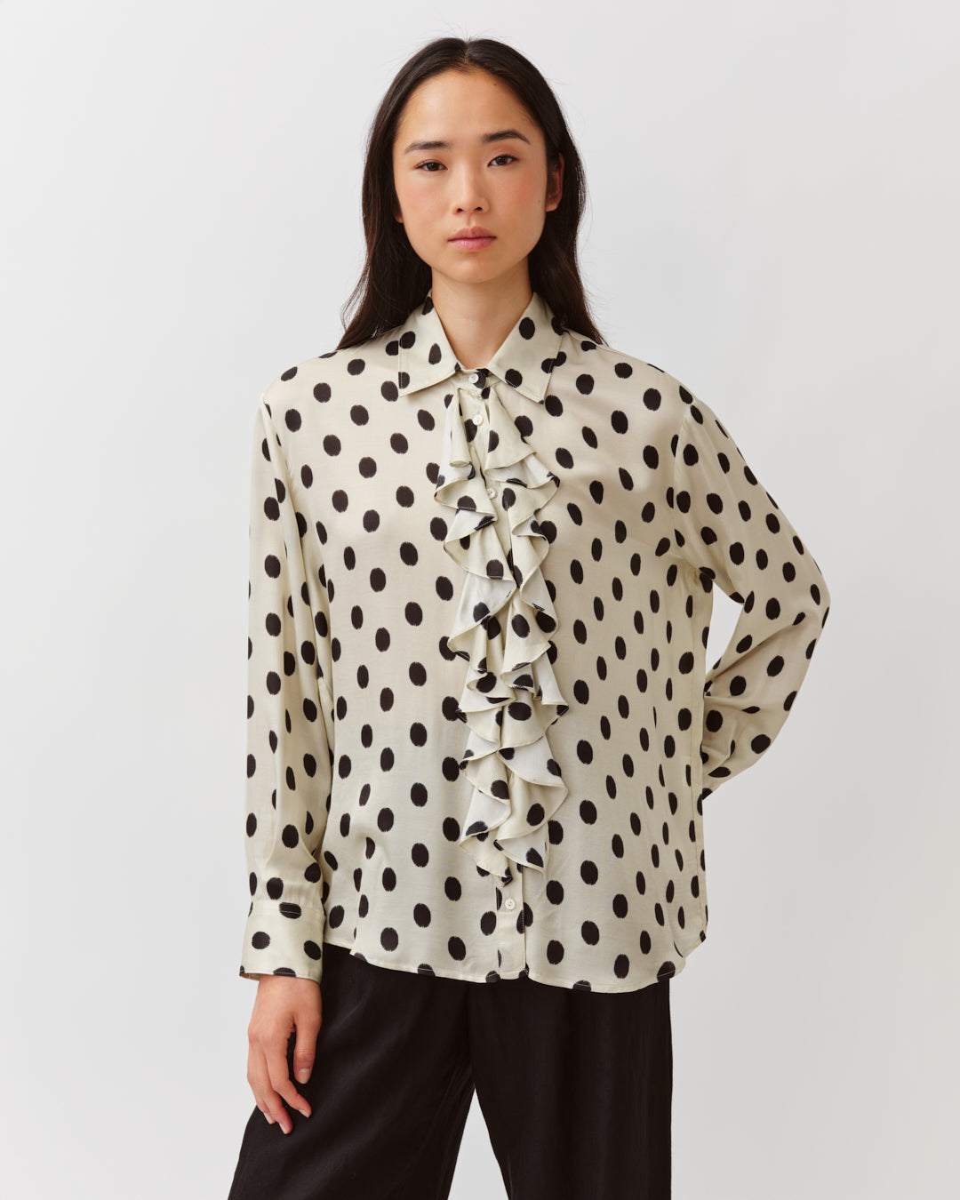 DIEGA CIANTA chemise écru noir jabot volanté