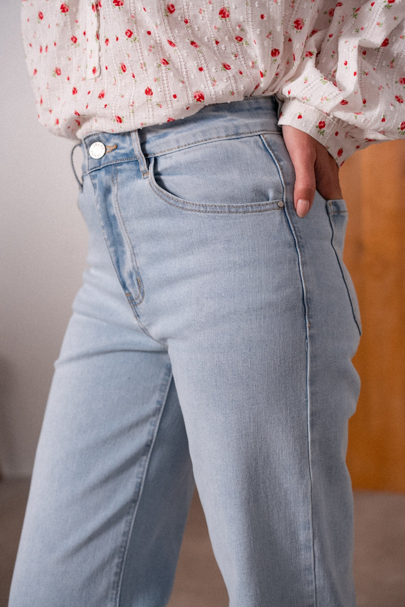 Maison Onado Ariette jean wide leg bleu clair coton stretch