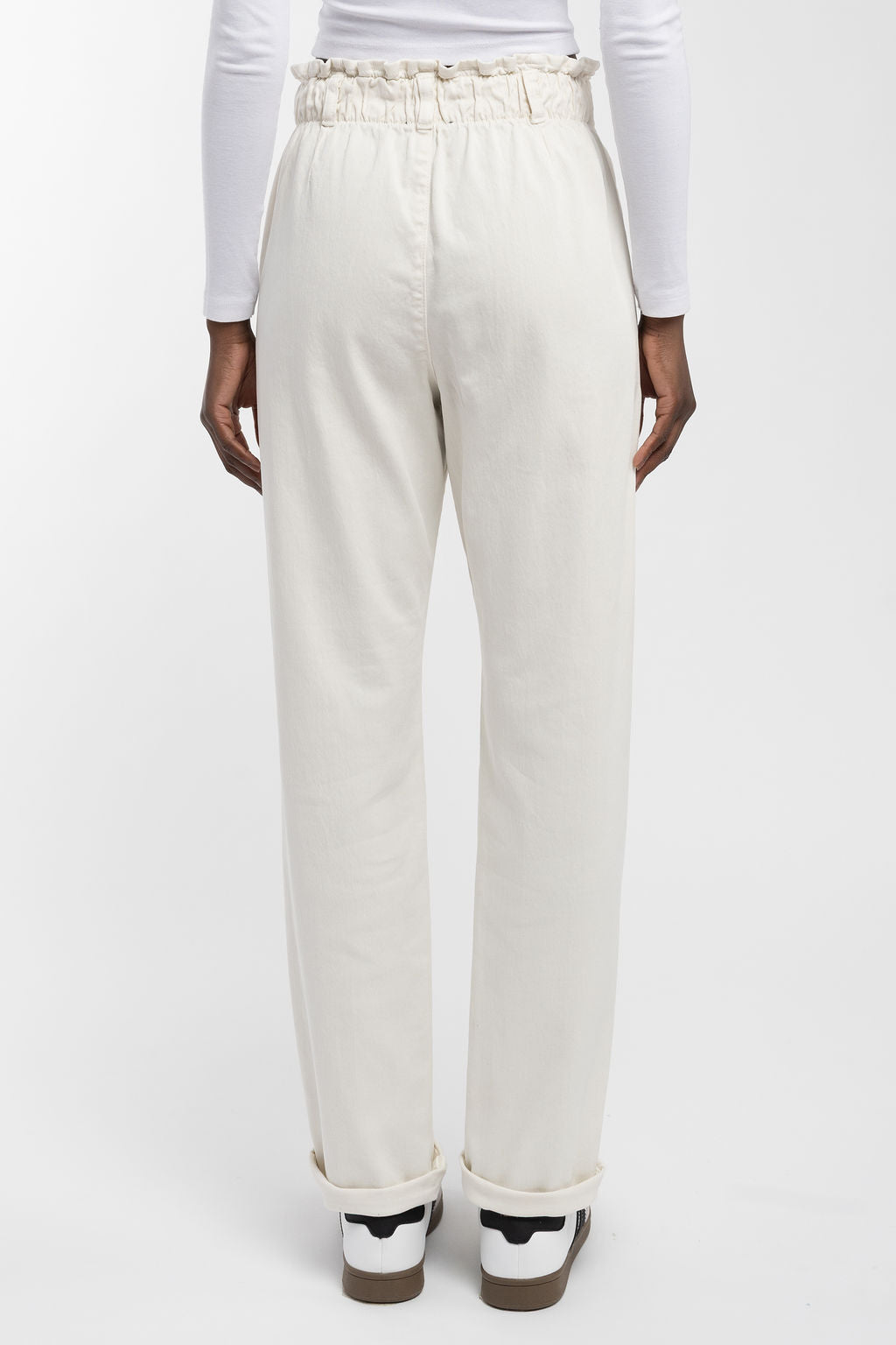 Teddy Smith P-Paperbag Pantalon Femme Blanc Taille Haute