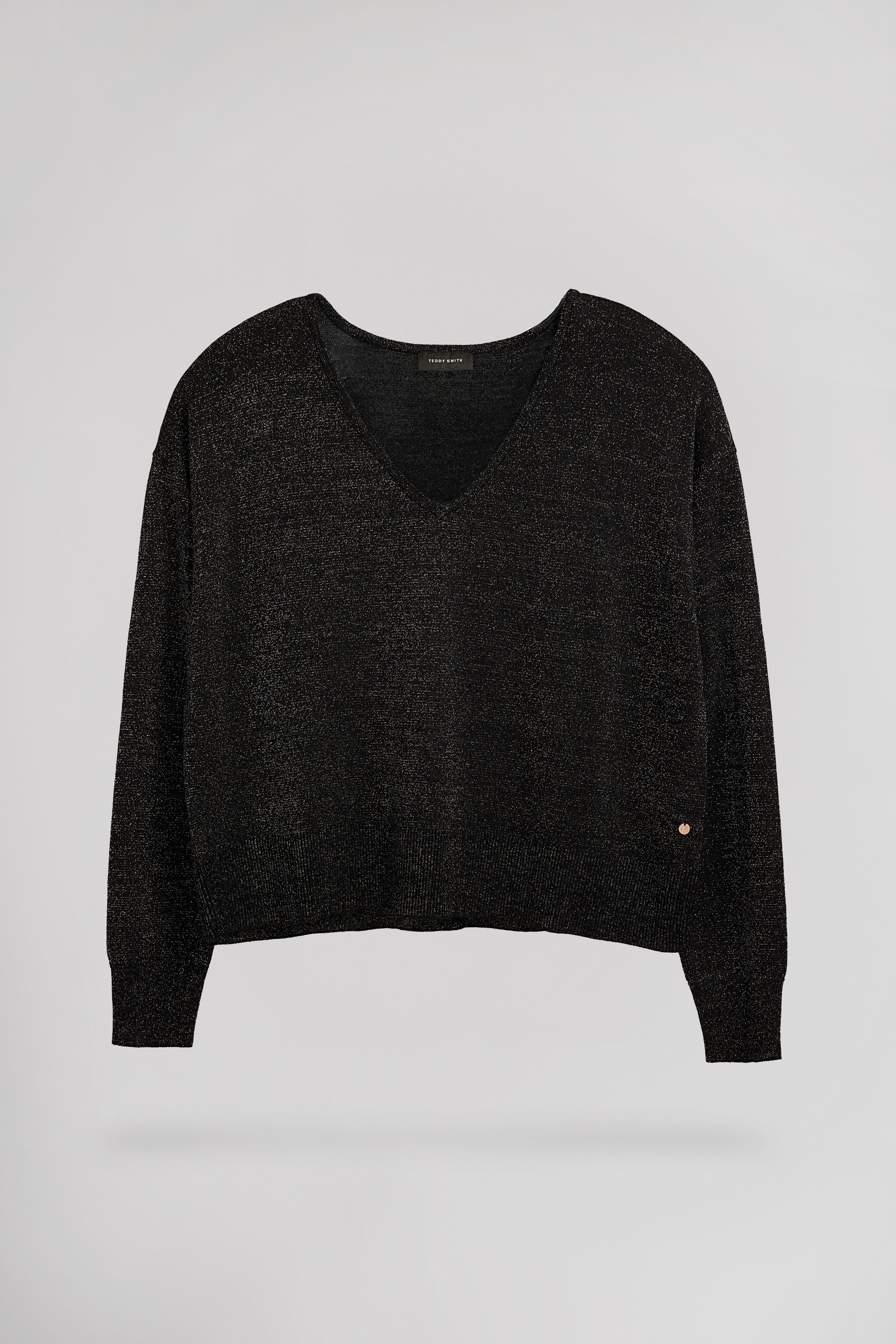 Teddy Smith Lizie pull femme noir lurex col V ample