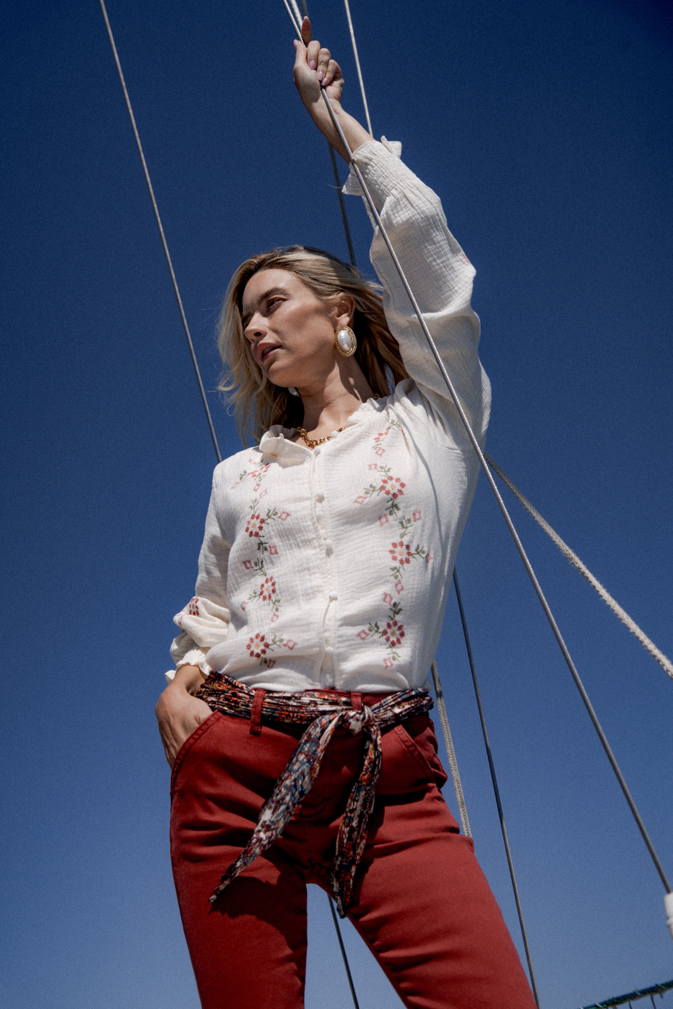 Maison Onado Thalia pantalon chino droit coton ceinture
