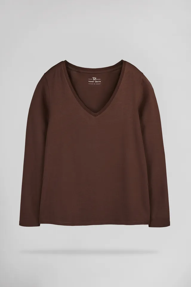 Teddy Smith T-Miana ML t-shirt col V chocolat