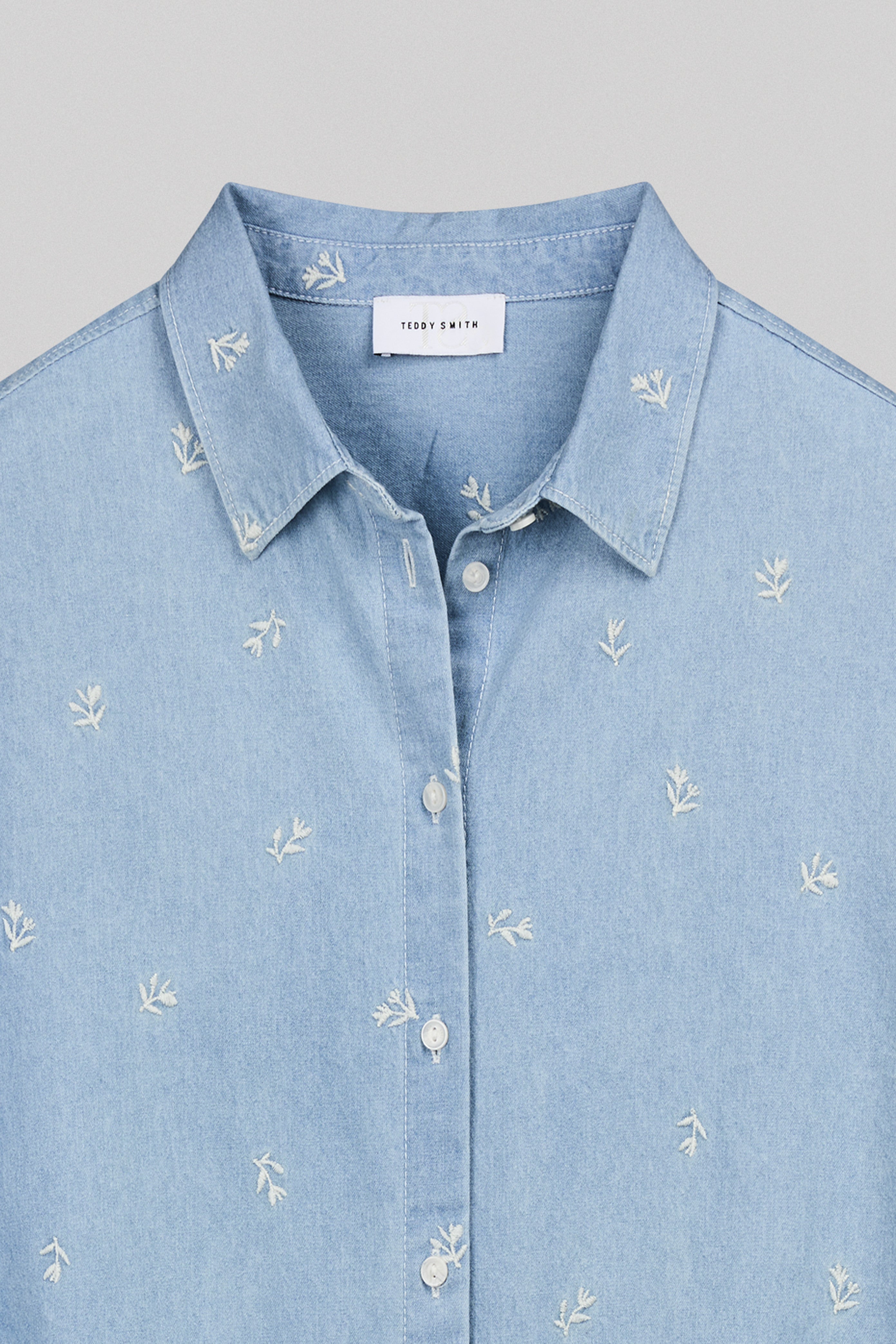 Teddy Smith C-Eliane ML chemise denim bleu clair brodée