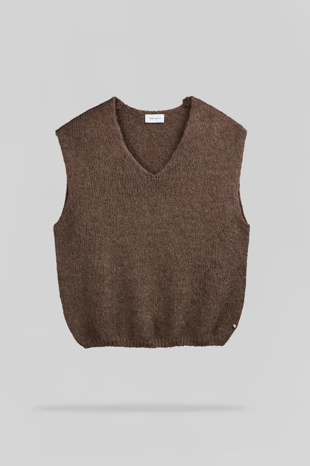 Teddy Smith P-Molia pull sans manches chocolat col V
