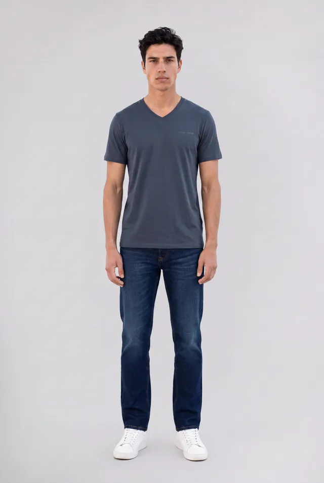 Teddy Smith Tawax 2 MC T-shirt col V gris météore stretch