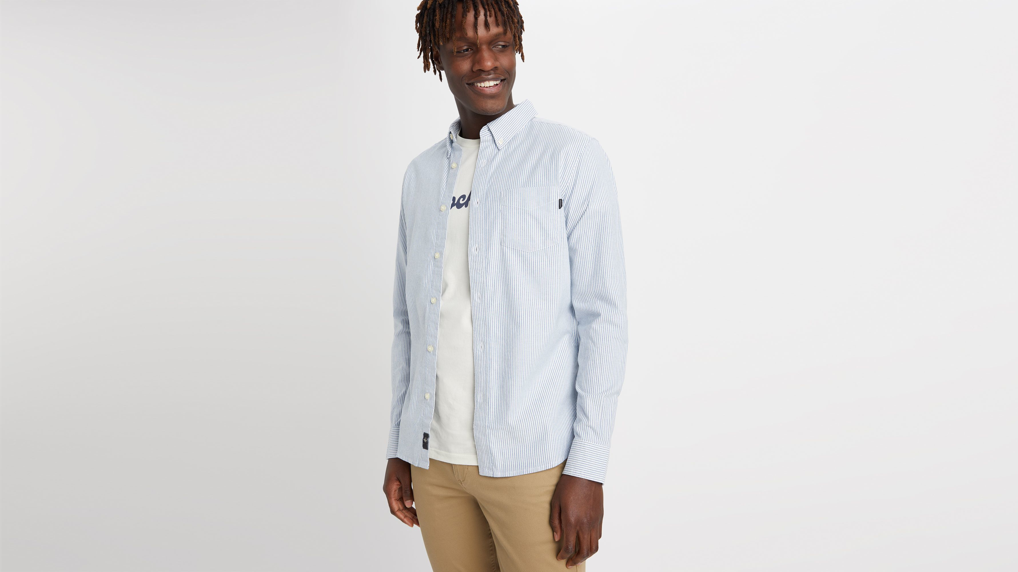 Dockers Oxford 2 Button Collar chemise homme slim bleu rayé
