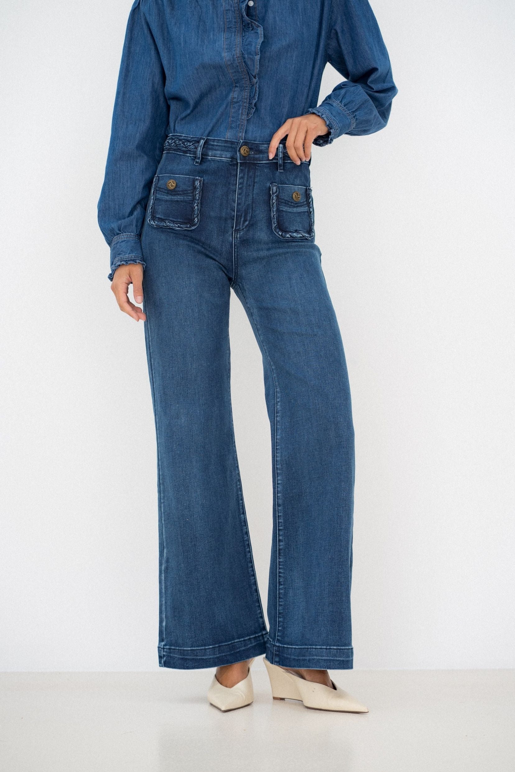 Maison Onado Faustine jean wide bleu délavé taille haute