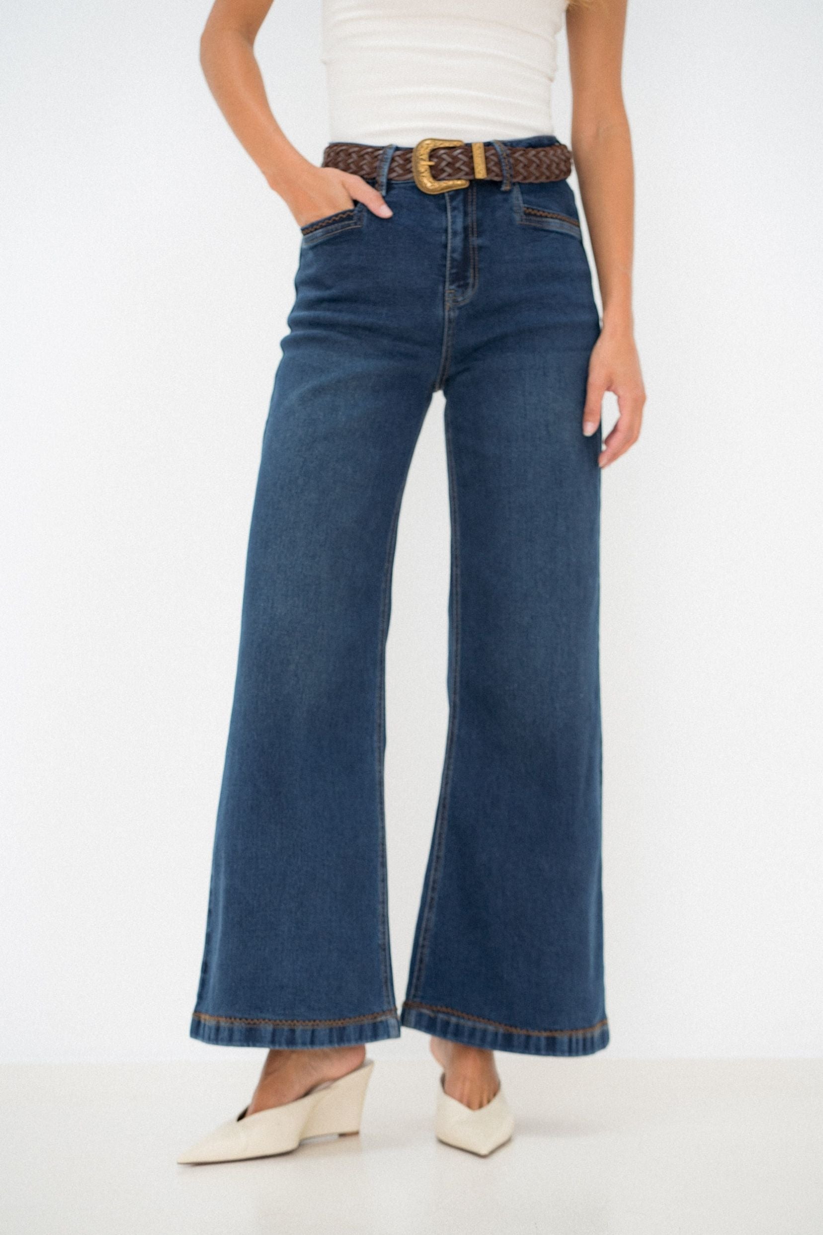Maison Onado Joseph jean wide bleu délavé à ceinture