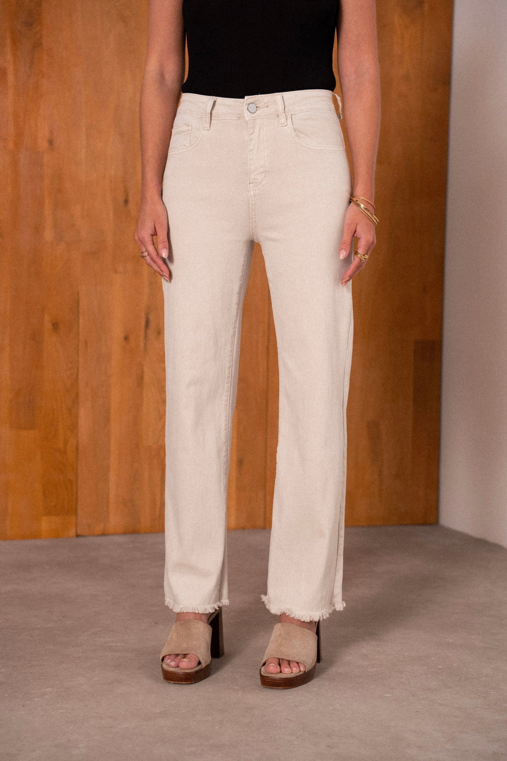 Maison Onado Elaine jean wide beige frangé coton