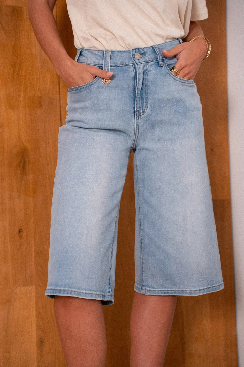 Maison Onado Max bermuda jean bleu clair ample