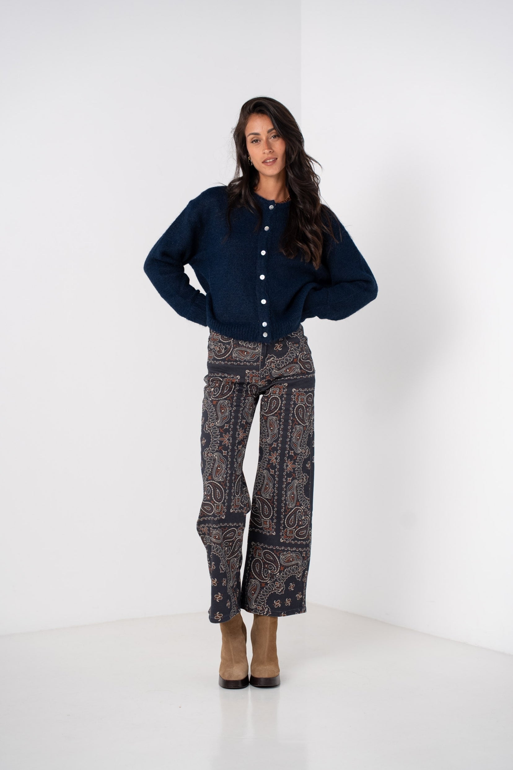 Maison Onado Elise gilet maille bleu marine
