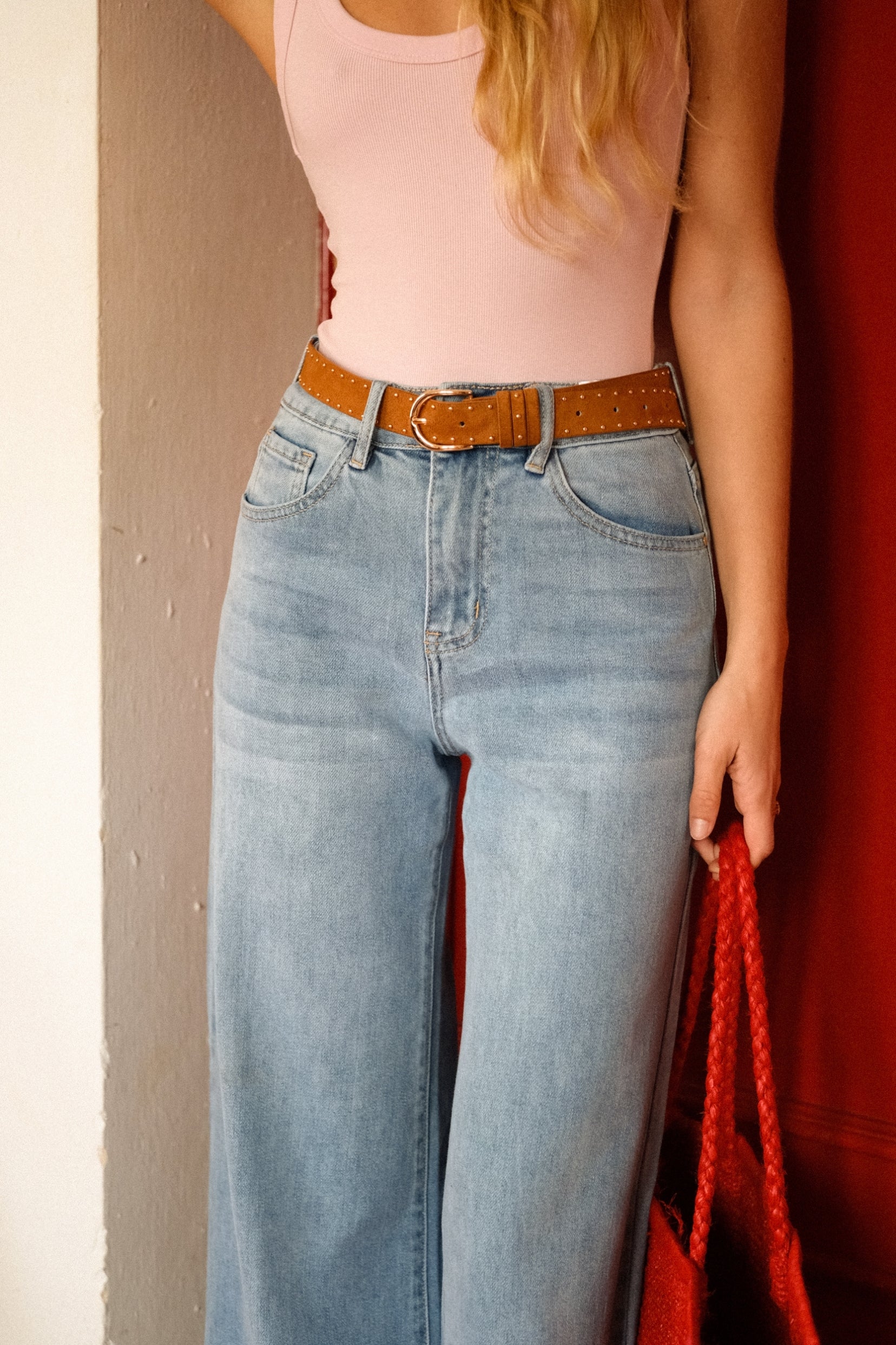Maison Onado Adoris jean large bleu clair ceinture