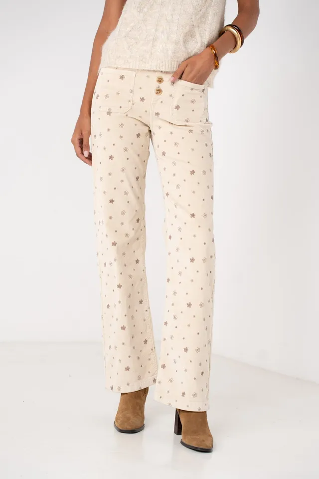 Maison Onado Amaya pantalon velours écru fleuri