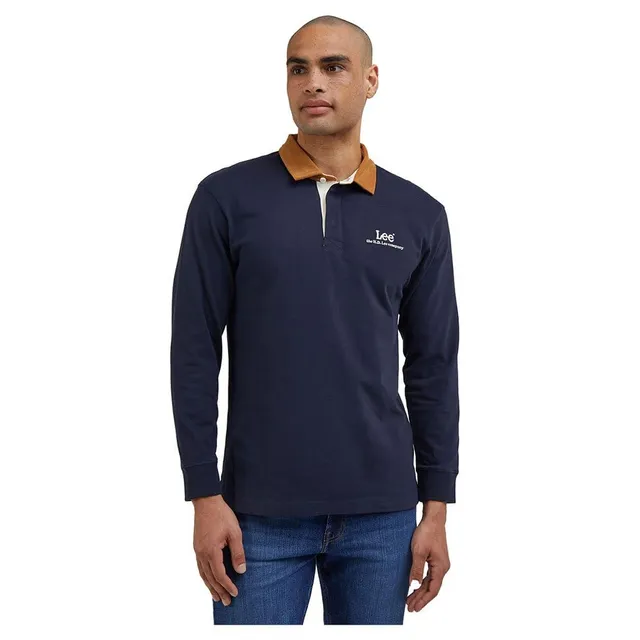 Lee Contrast Collar Polo Homme S Noir Manches Longues