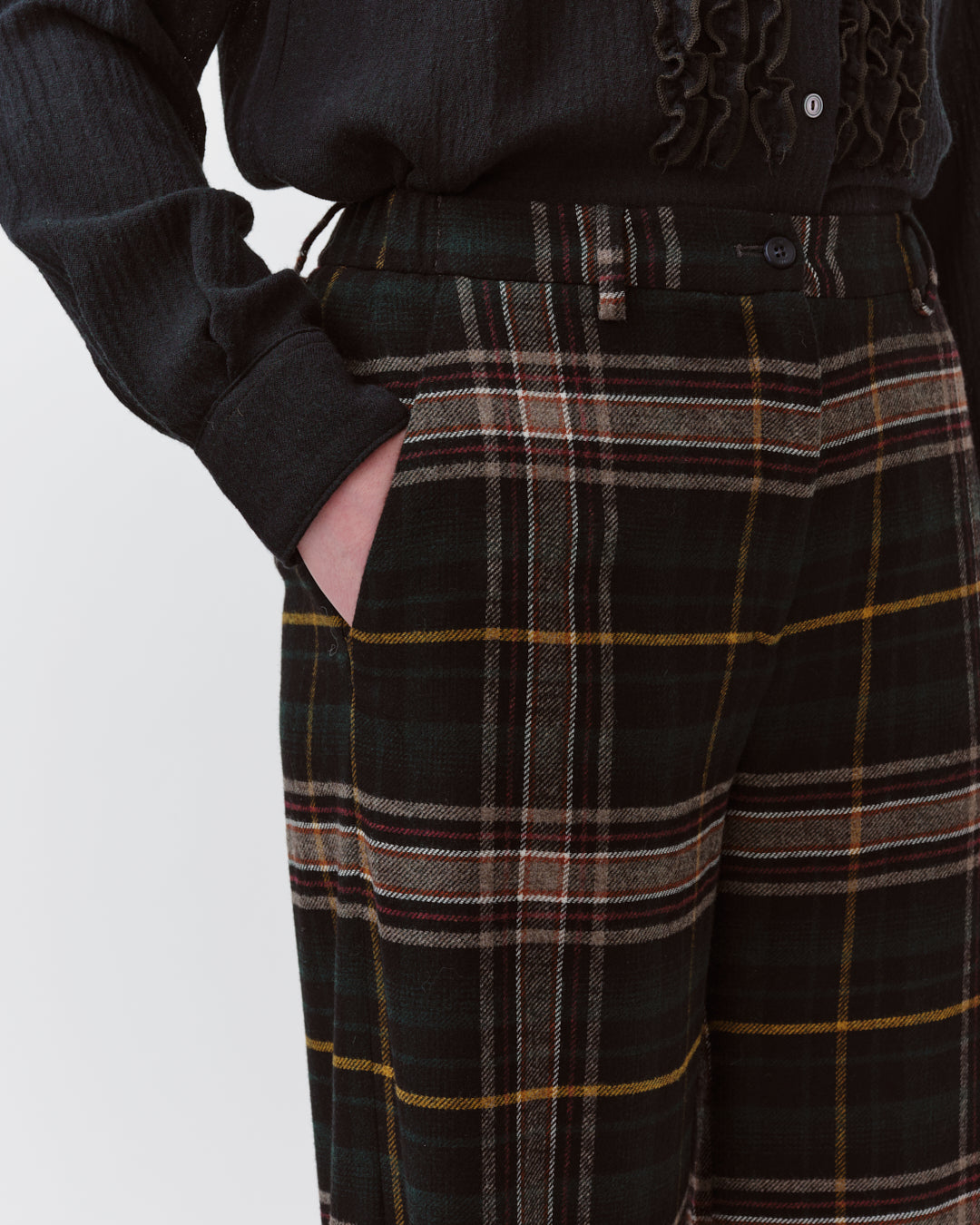 DIEGA PIEDRO pantalon noir vert brique à carreaux