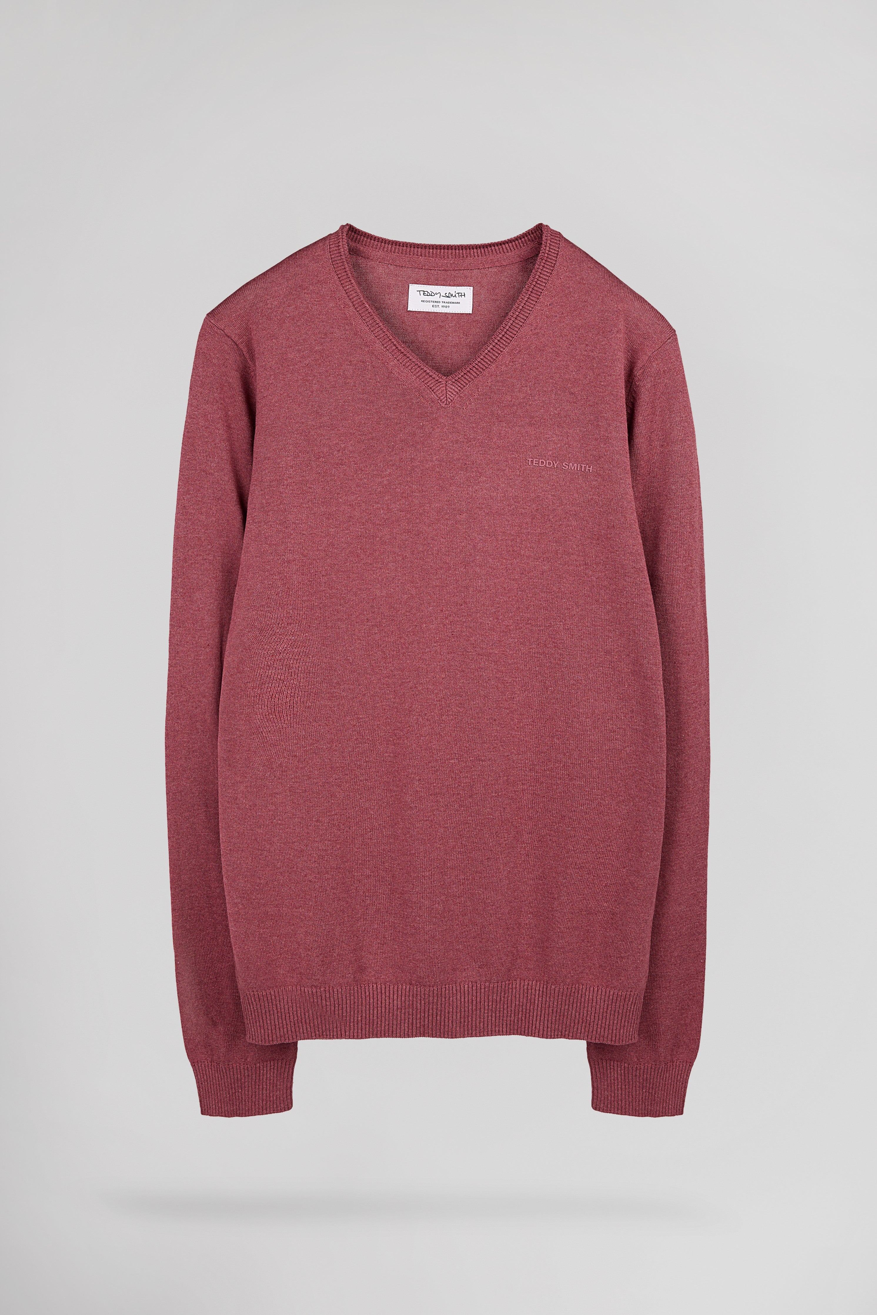 Teddy Smith Pulser 4 pull col V framboise chiné coton