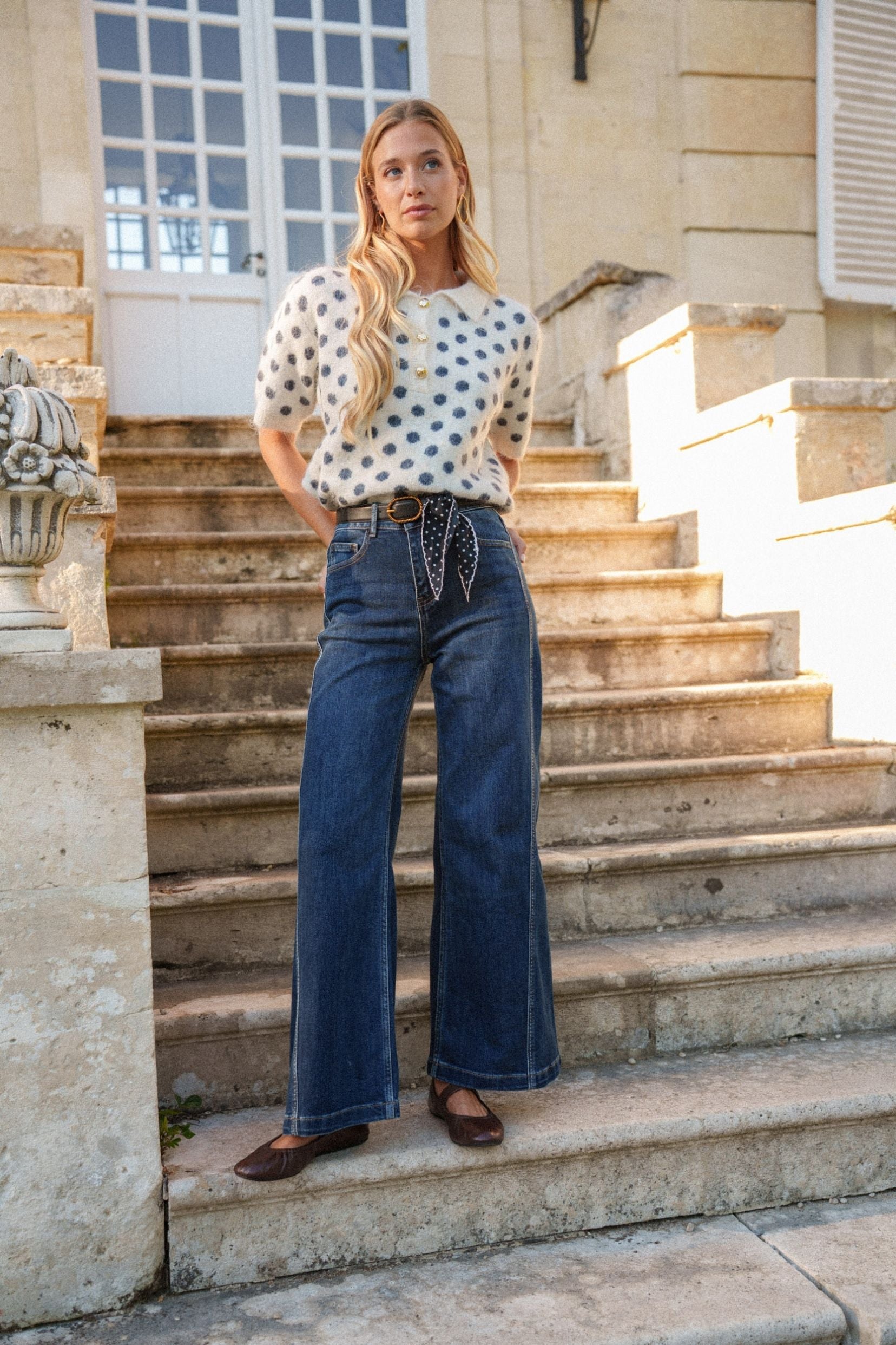 Maison Onado Emma jean wide leg bleu délavé taille haute