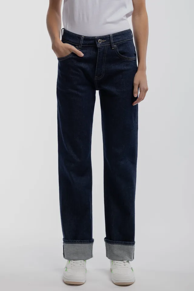 Teddy Smith Boyfriend jean droit bleu foncé revers