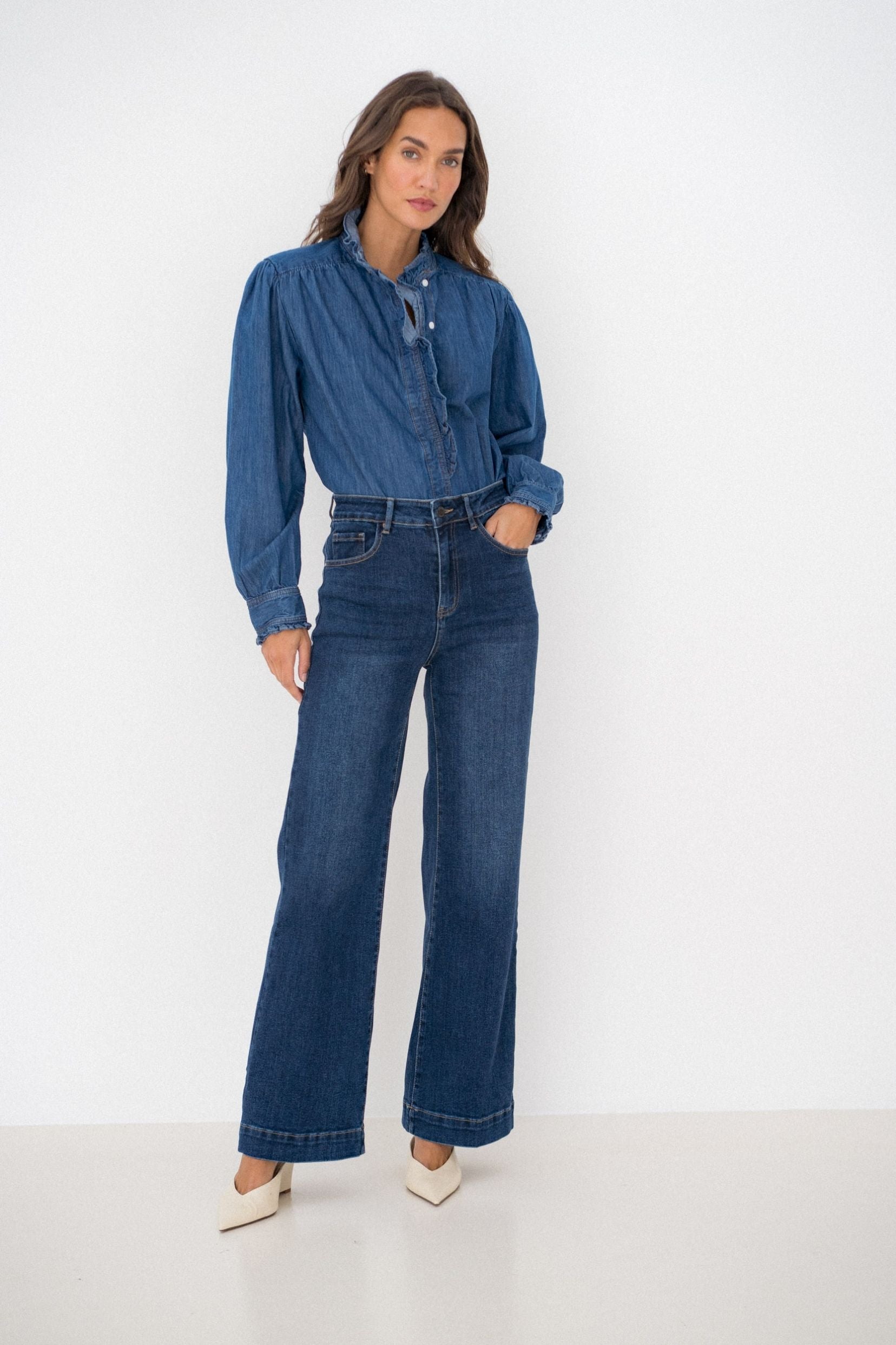 Maison Onado Ylona jean wide leg bleu délavé