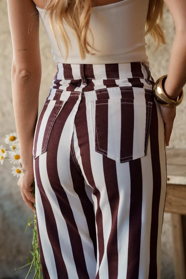 Maison Onado Clarissy pantalon wide bordeaux rayé