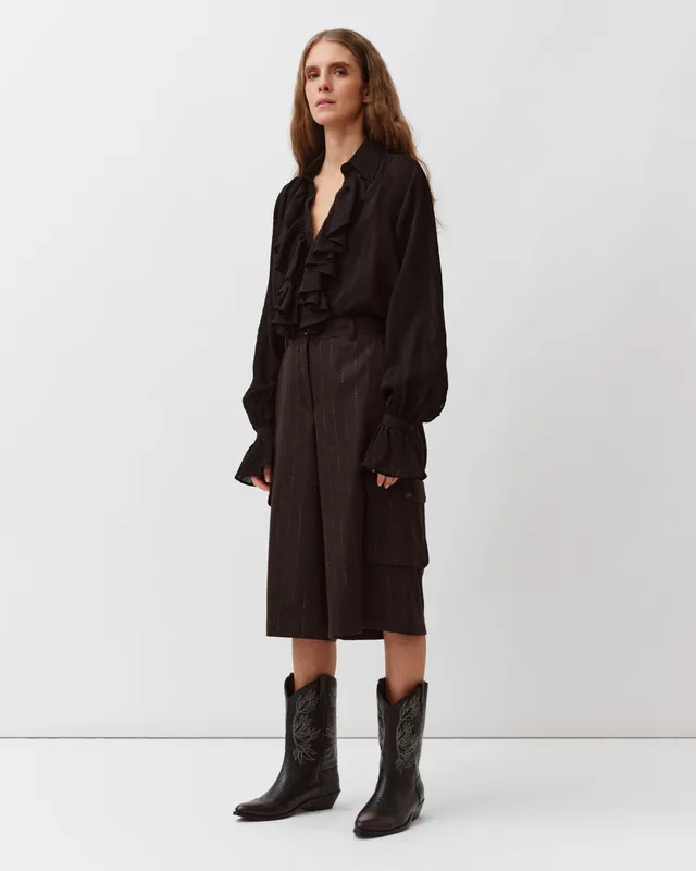 DIEGA BASTO bermuda chocolat gris viscose laine