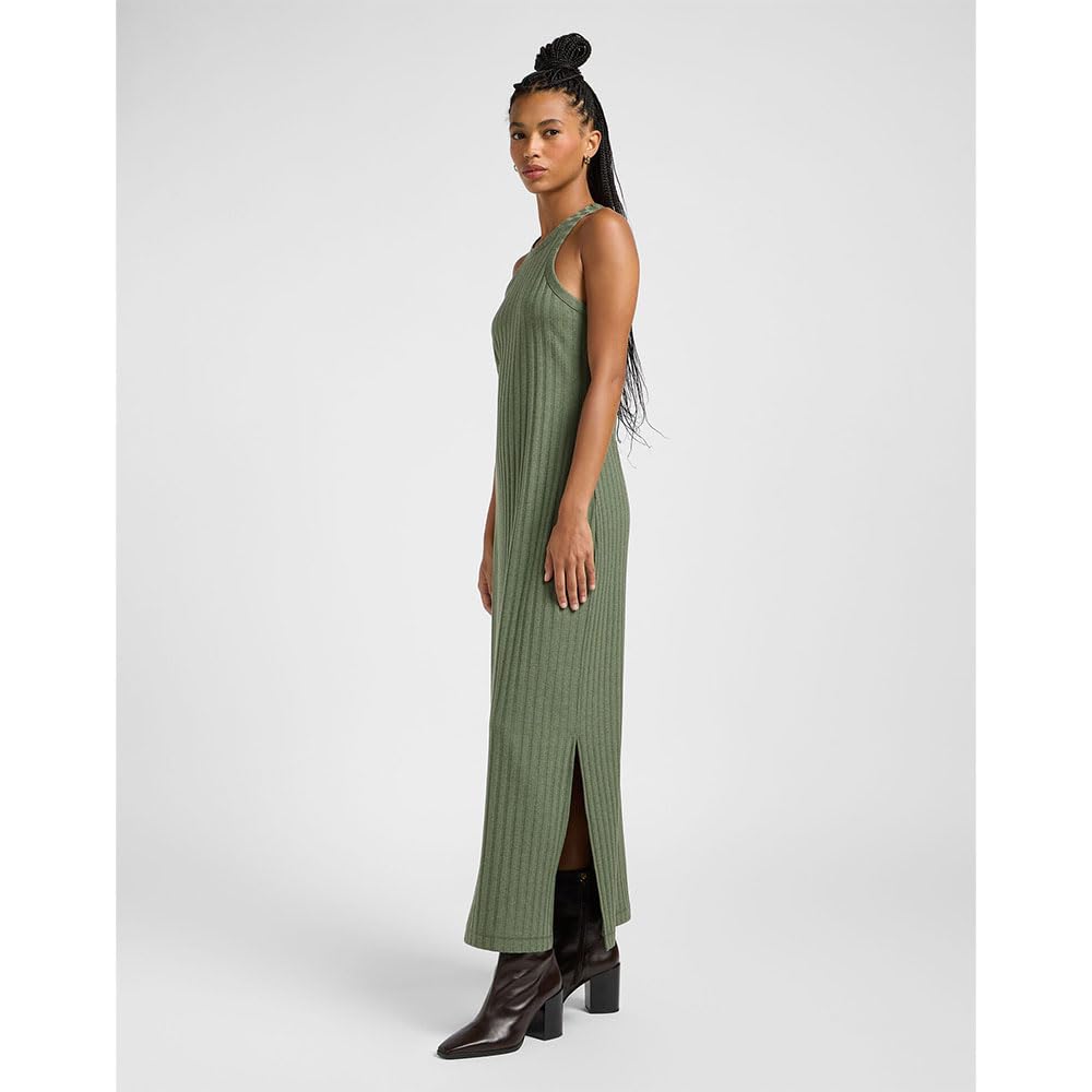 Lee Rib Tank Dress robe slim olive chiné coton