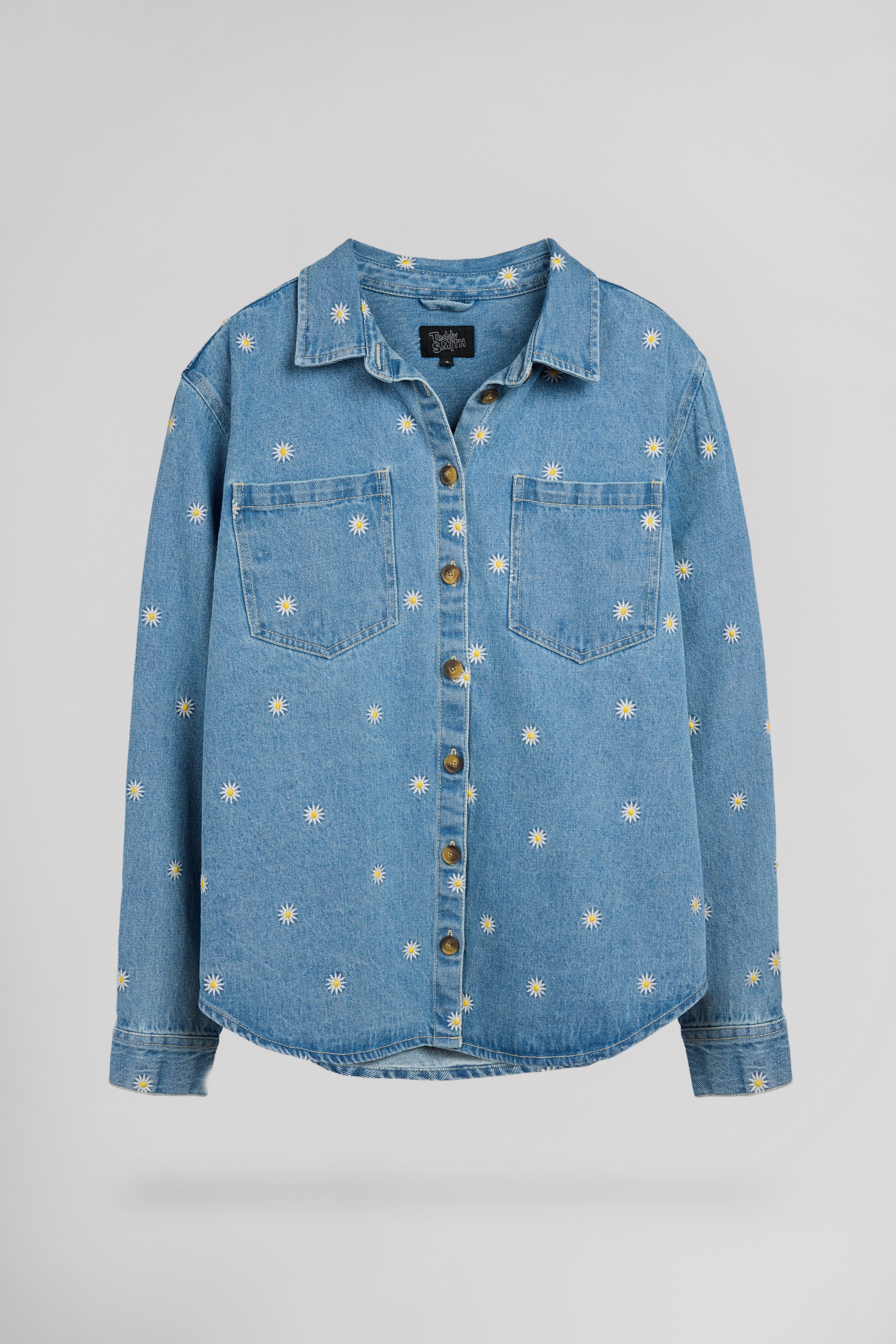 Teddy Smith C-Flower ML chemise jean indigo clair brodée
