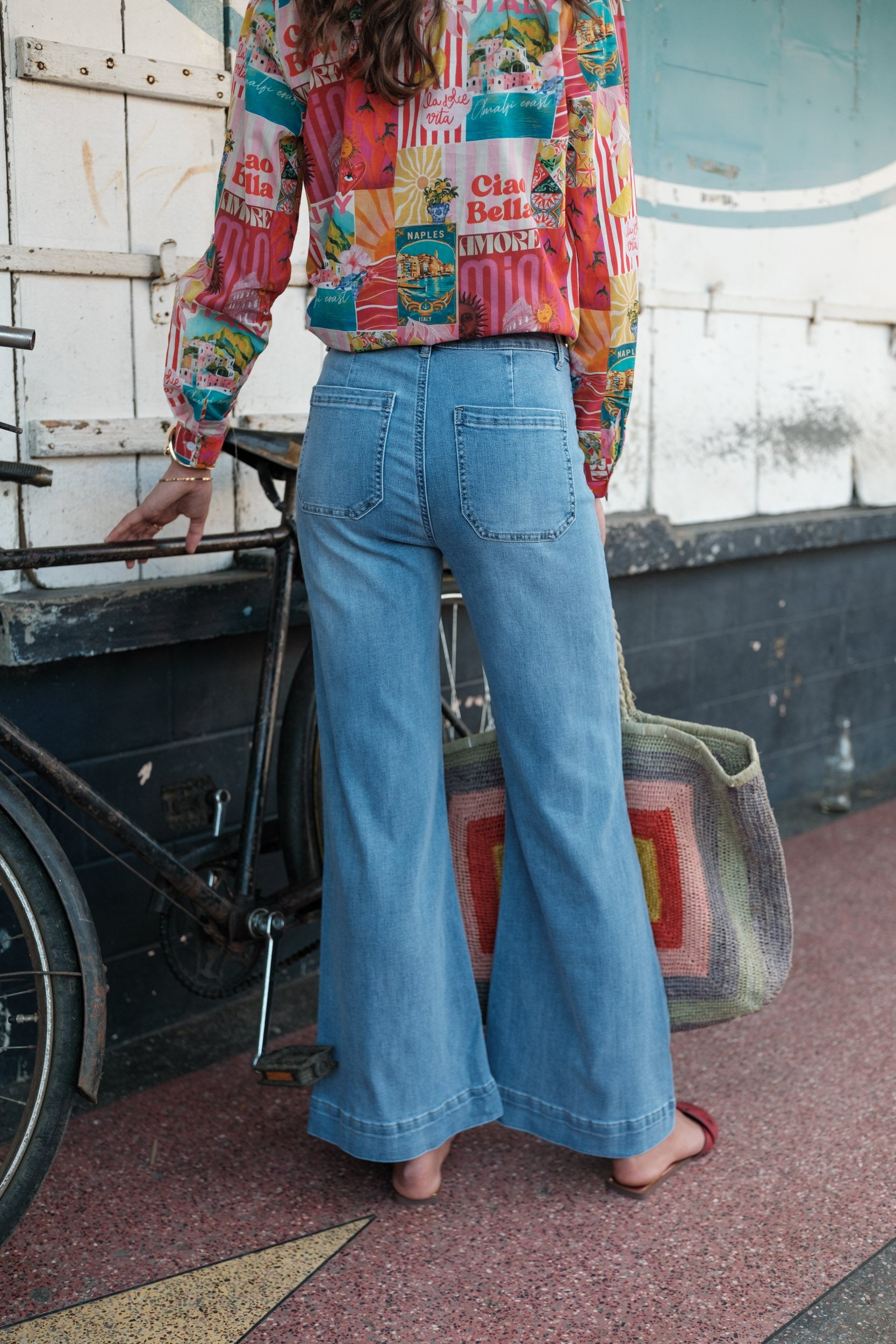 Maison Onado Wide Flare Proust jean délavé clair taille haute
