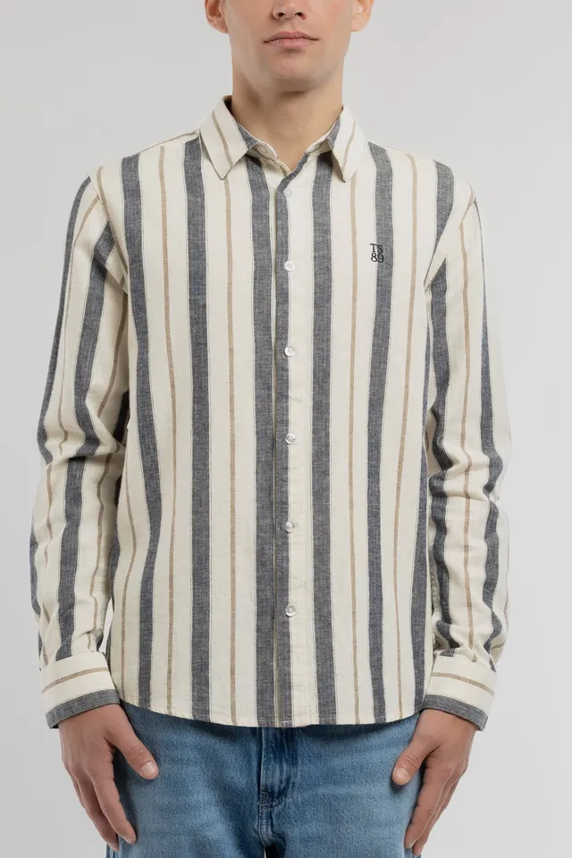 Teddy Smith C-Darius ML chemise homme marine lin coton