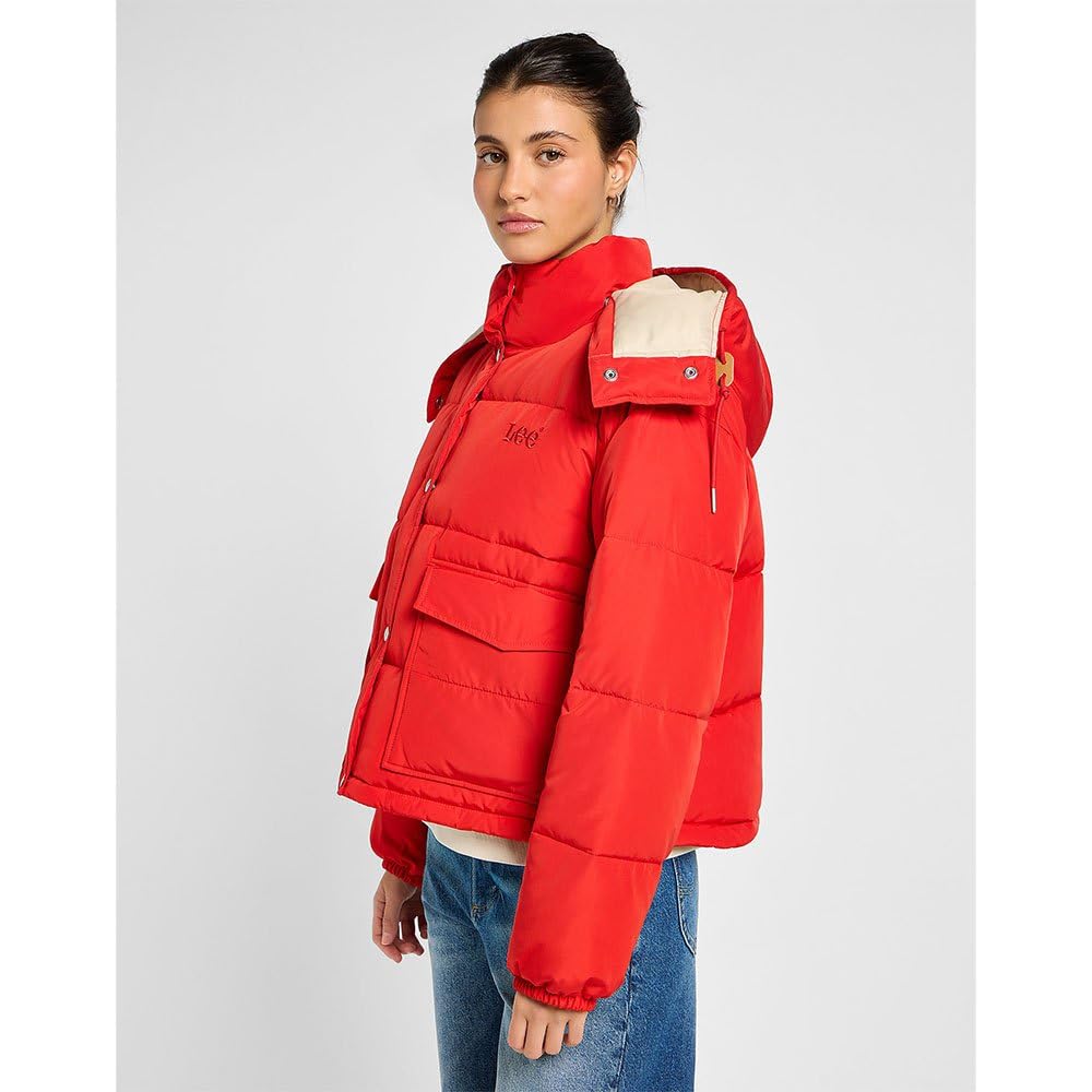 Lee Hooded Short Puffer doudoune femme XS rouge capuche