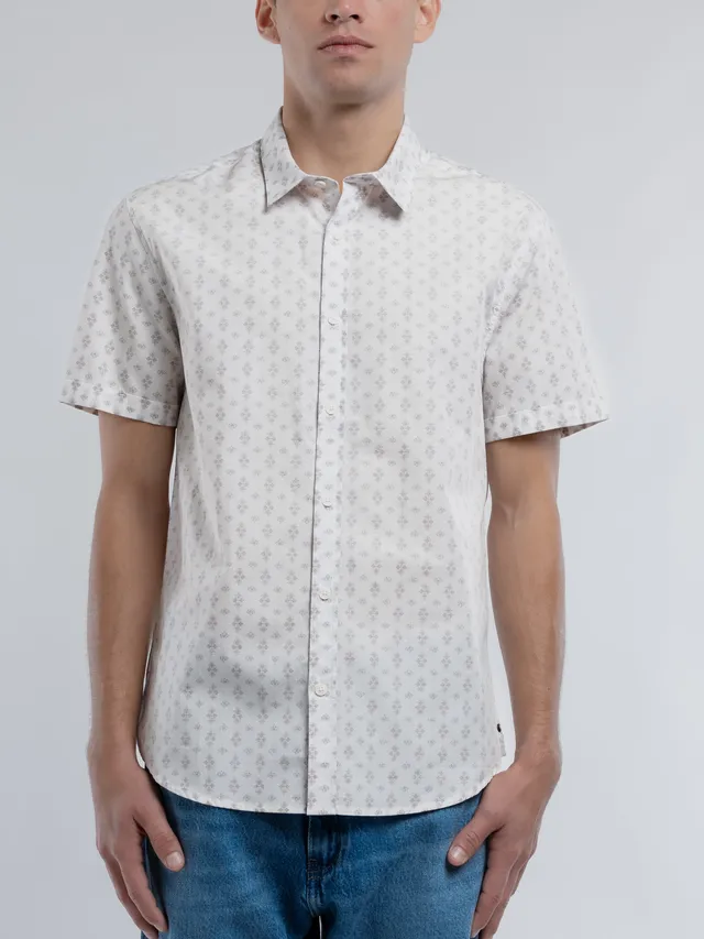 Teddy Smith Cut 2 MC chemise slim blanc cassé coton