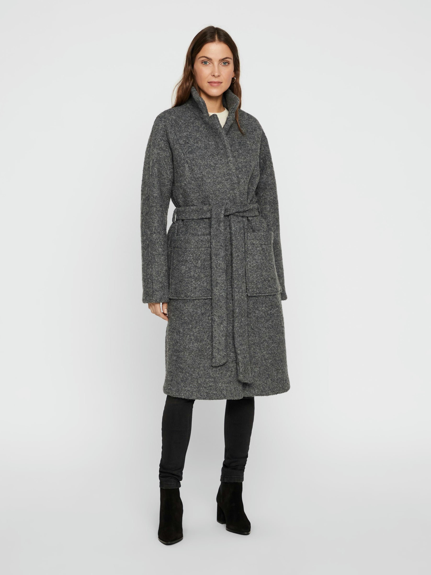 Noisy May manteau long laine ceinture taille lâche