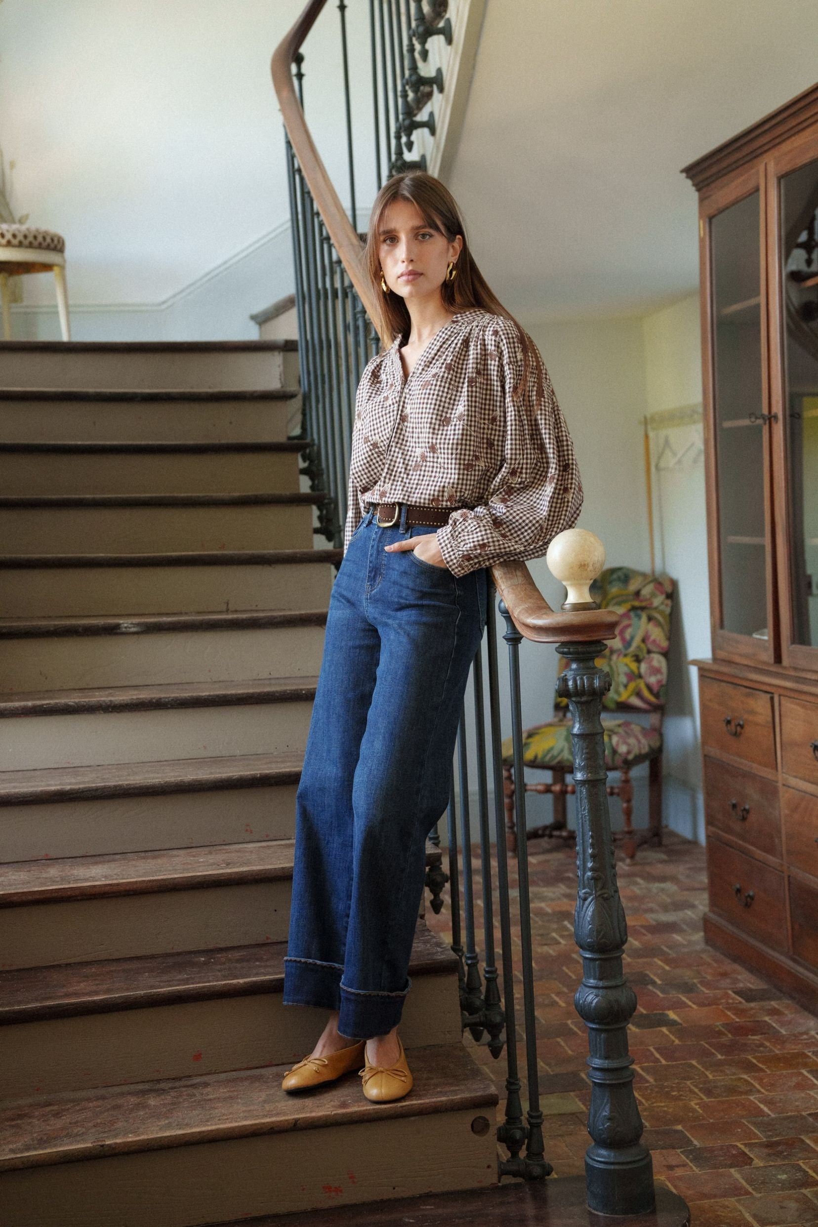 Maison Onado Nino jean droit bleu délavé taille haute