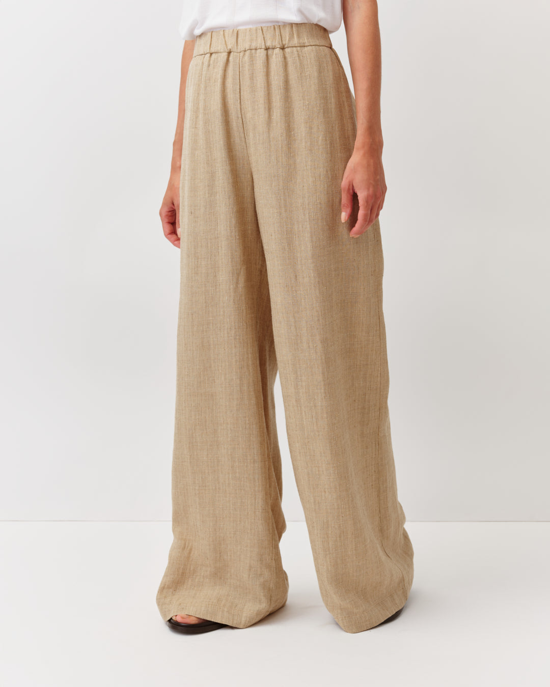DIEGA Portorico pantalon large camel taille élastiquée