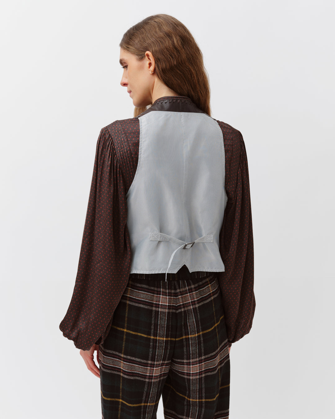 Diega Gamo gilet femme cuir vachette chocolat tressé