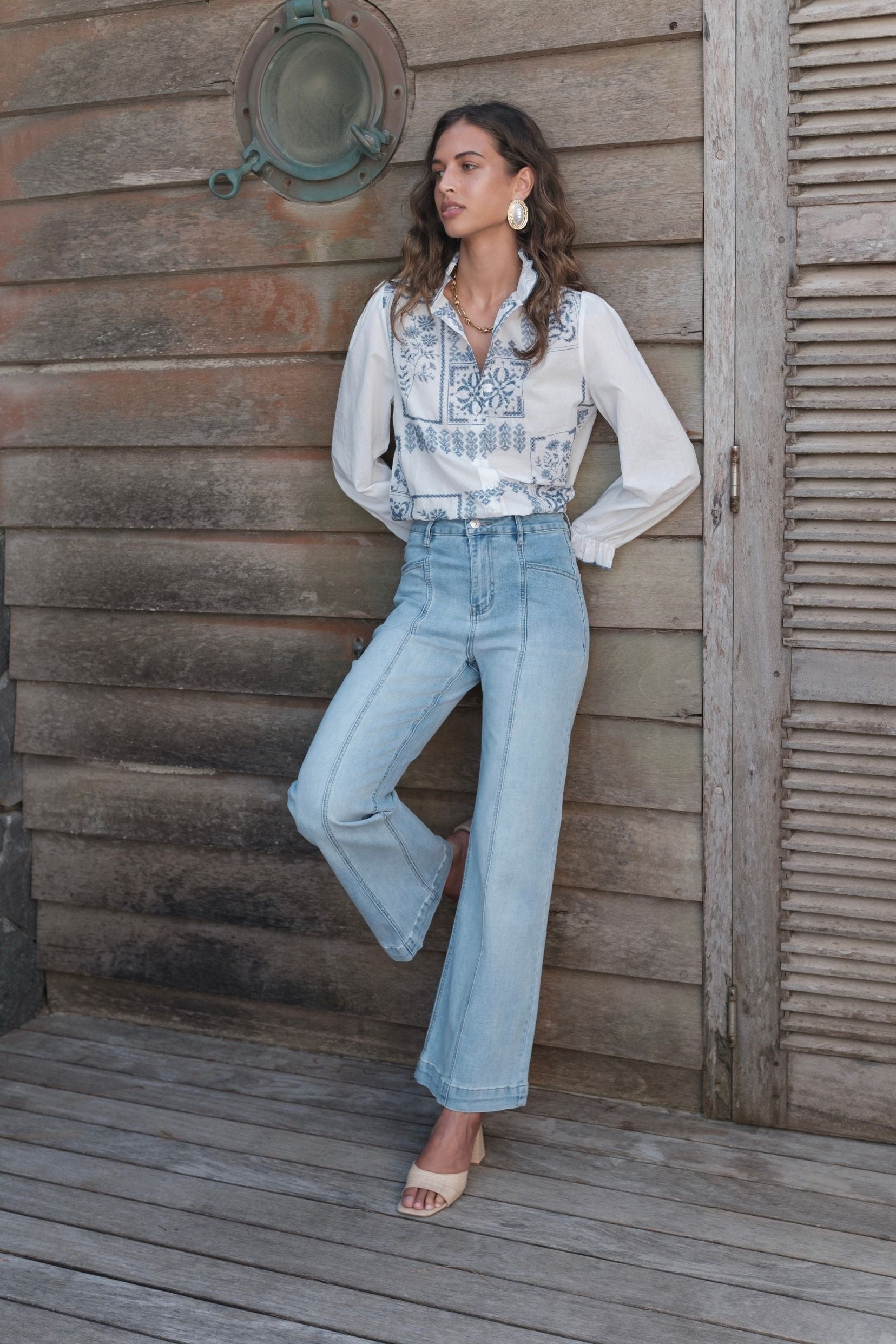 Maison Onado Lou-Anne jean wide bleu délavé taille haute