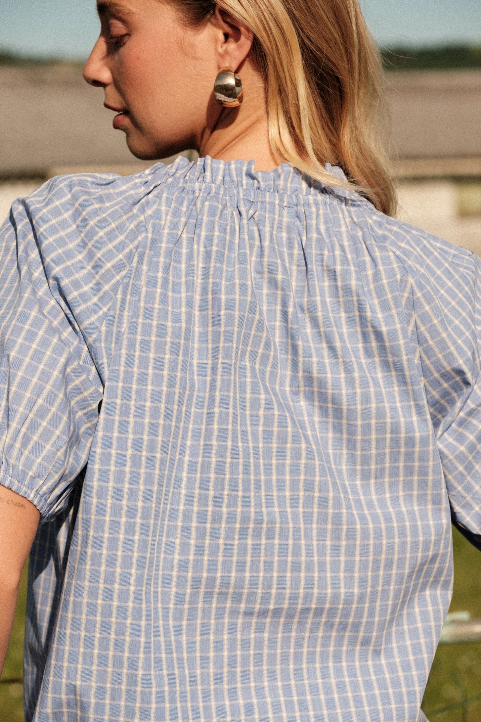 Maison Onado Carline top vichy bleu ciel coton