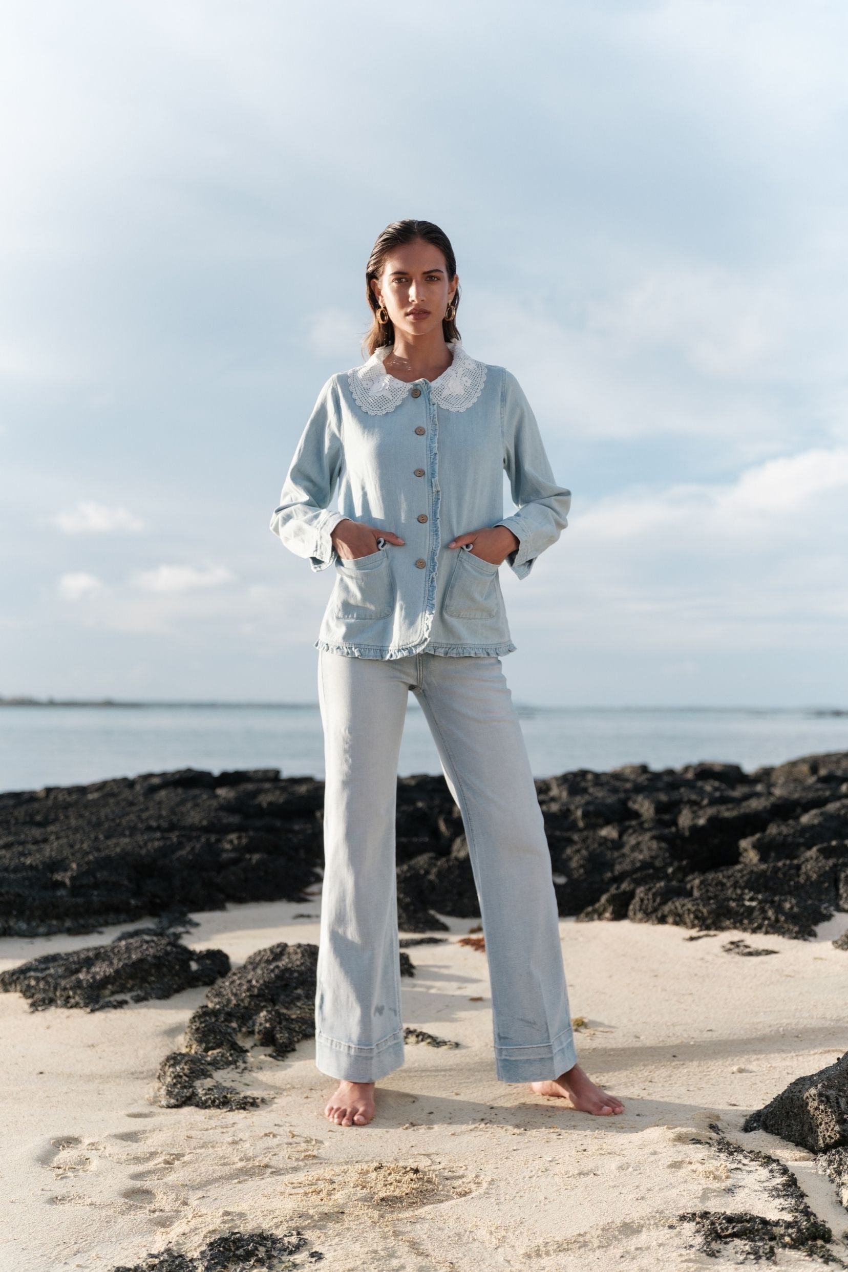 Maison Onado Odette veste jean dentelle 100% coton
