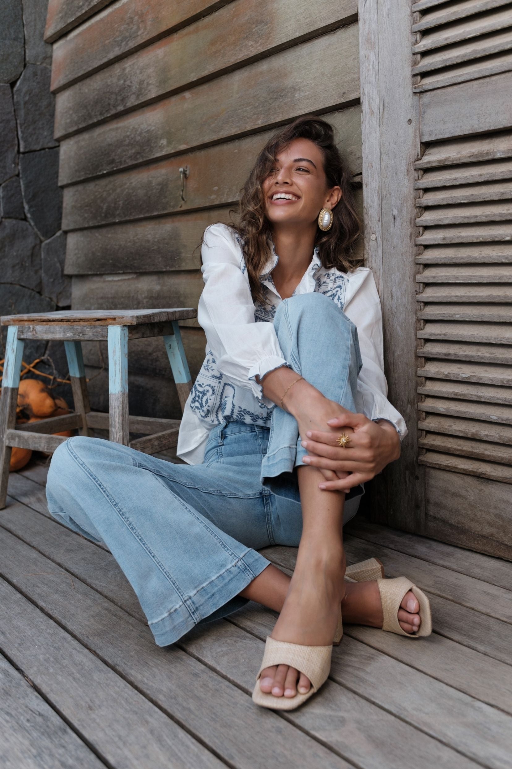 Maison Onado Lou-Anne jean wide bleu délavé taille haute