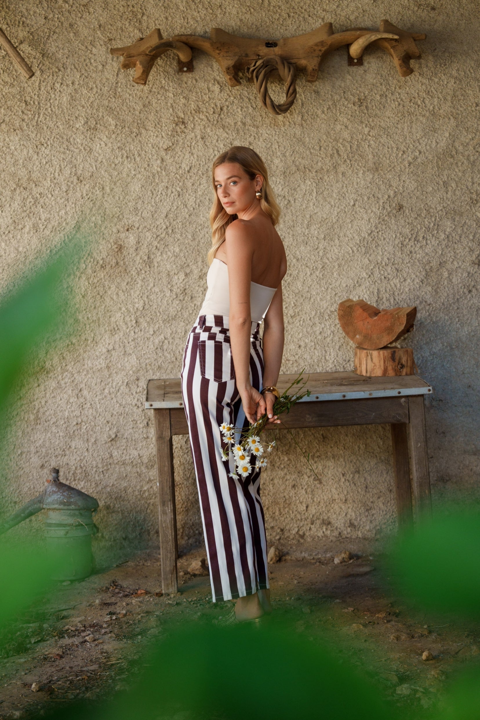 Maison Onado Clarissy pantalon wide bordeaux rayé