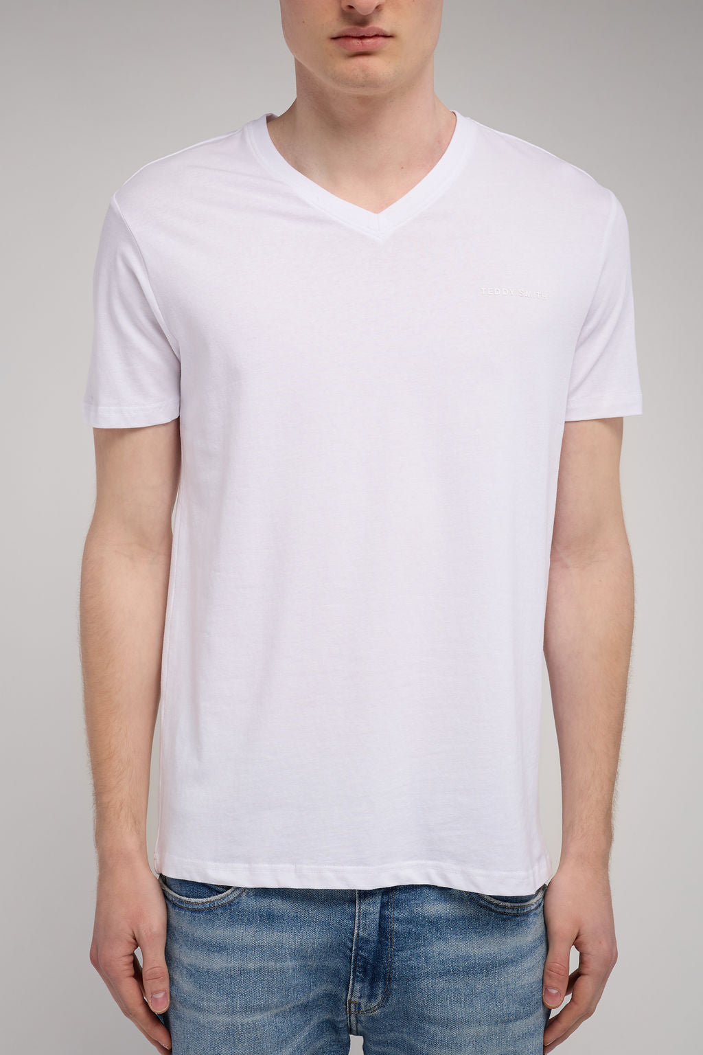Teddy Smith Tawax 2 MC t-shirt col V blanc coton