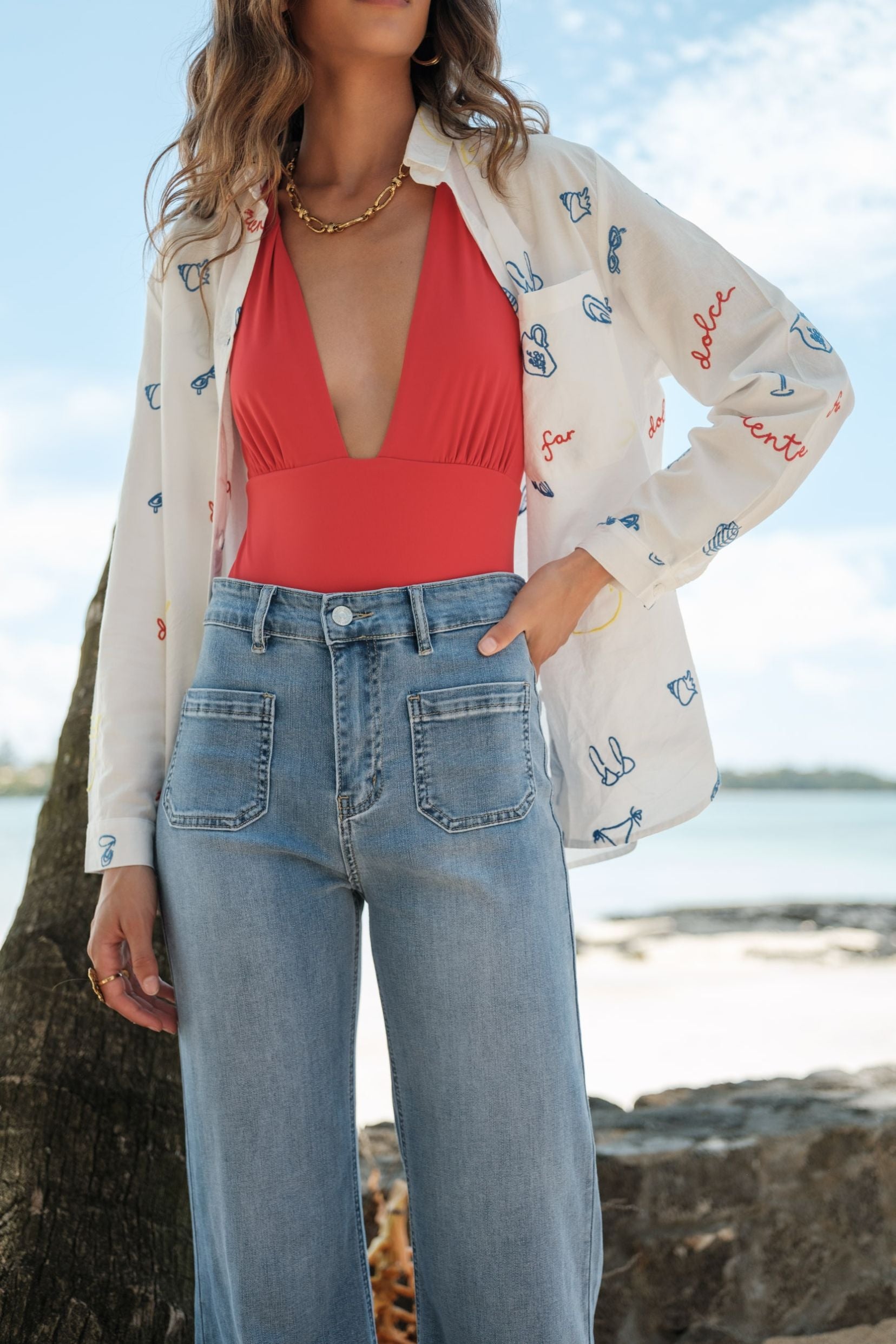Maison Onado Wide Flare Proust jean délavé clair taille haute