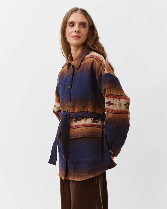 Diega Valtio veste bleue motif tissé coupe droite