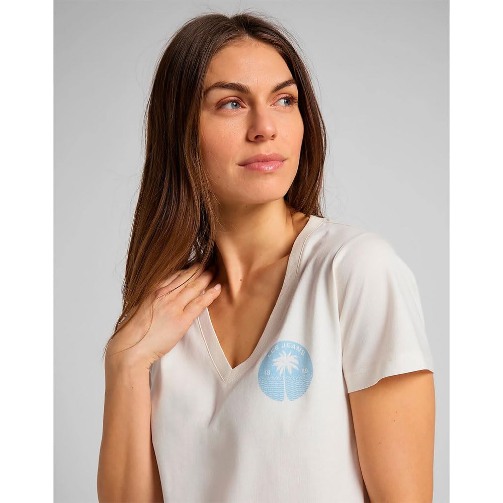 Lee Palm Tree T-shirt Femme Rose Col V