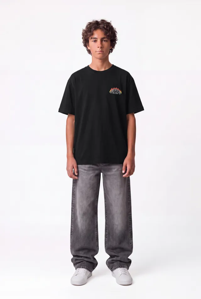 Teddy Smith T-FEU MC JR t-shirt garçon noir imprimé