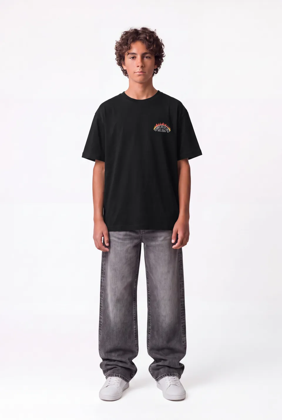 Teddy Smith T-FEU MC JR t-shirt garçon noir imprimé