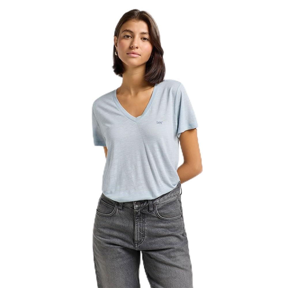 Lee V Neck Tee T-Shirt Femme Gris Béton Lin